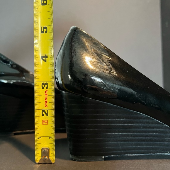 Coach Peep Toe Black Patent Leather Wedge Heels - Picture 6 of 6